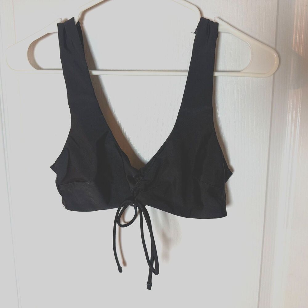 Aerie M Black Nylon Tie Front Bralette Swim Top Women’s Y2K